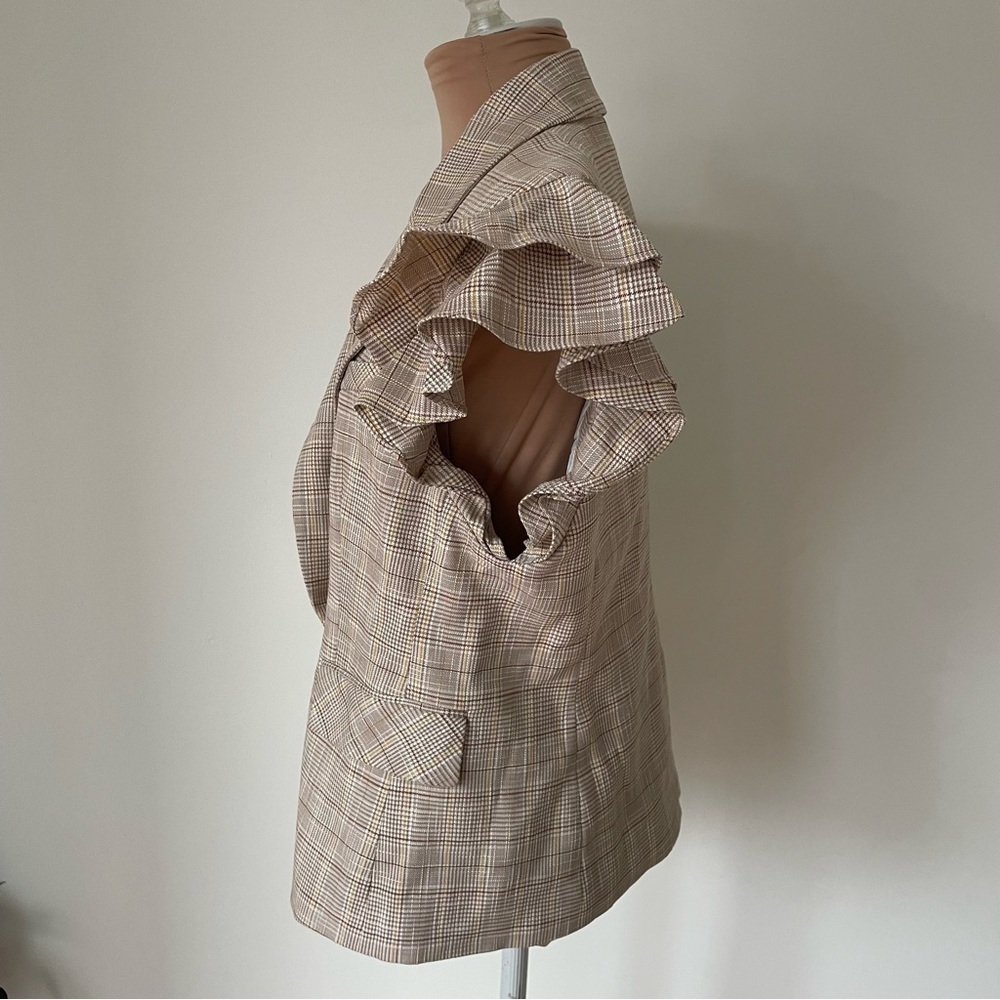 Veronica Beard Double Breasted Janae Khaki Plaid Flutter-Sleeve Vest NWT Size 12 - Picture 6 of 12